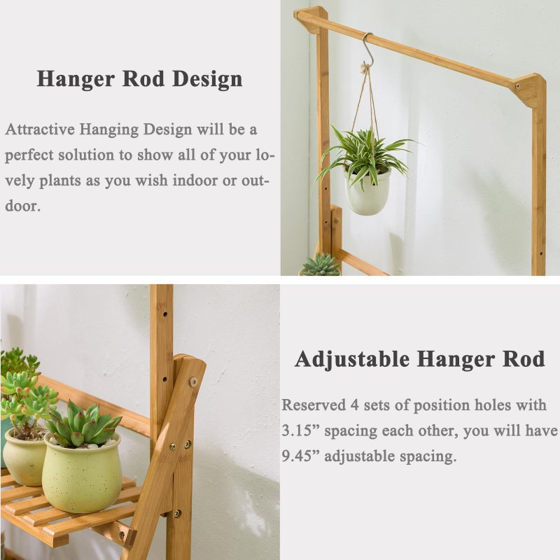 COPREE Bamboo 3-Tier Hanging Plant Stand Planter Shelves Flower Pot Organizer Rack Folding Display Shelving Plants Shelf Unit Holder - Image 3